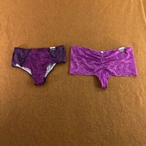 Cacique Womens 10/12 Purple Lace Snakeskin Cheeky Brief Thong Panty 2Pk NWT